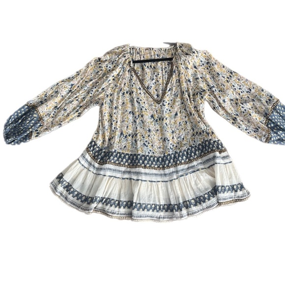 Free People Boho Ruffle Hem Flowy Babydoll Tunic Beachy Floral Top - Picture 5 of 7